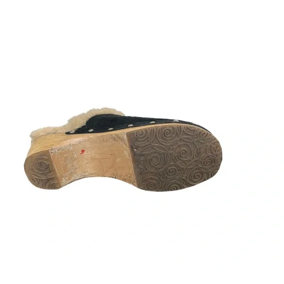 UGG Australia Women's Kalie Brown Suede Shearling Wooden Clogs Mules Shoes Sz 6 - Picture 12 of 13